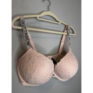 Victorias Secret 36DD BOMBSHELL push Up Bra Pink Bling Straps Adds 2 Cup Sizes